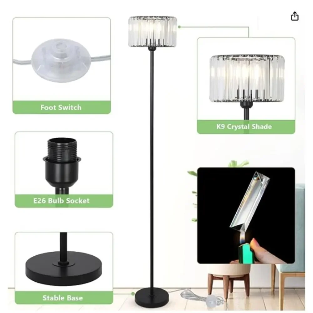 HMVPL Crystal Floor Lamp Black K9 Shade Modern Standing Lamp NEW Open Box
